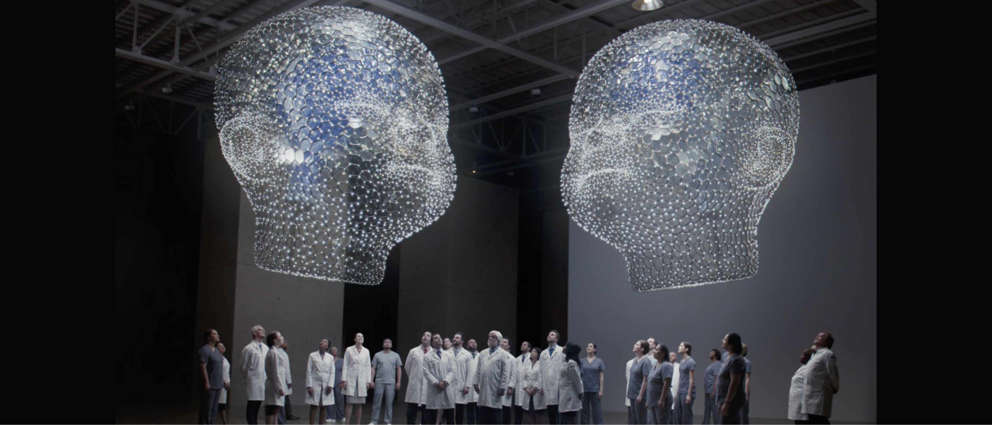 Anias and Jadon Graphic Display Model of two heads floating viewed by doctors