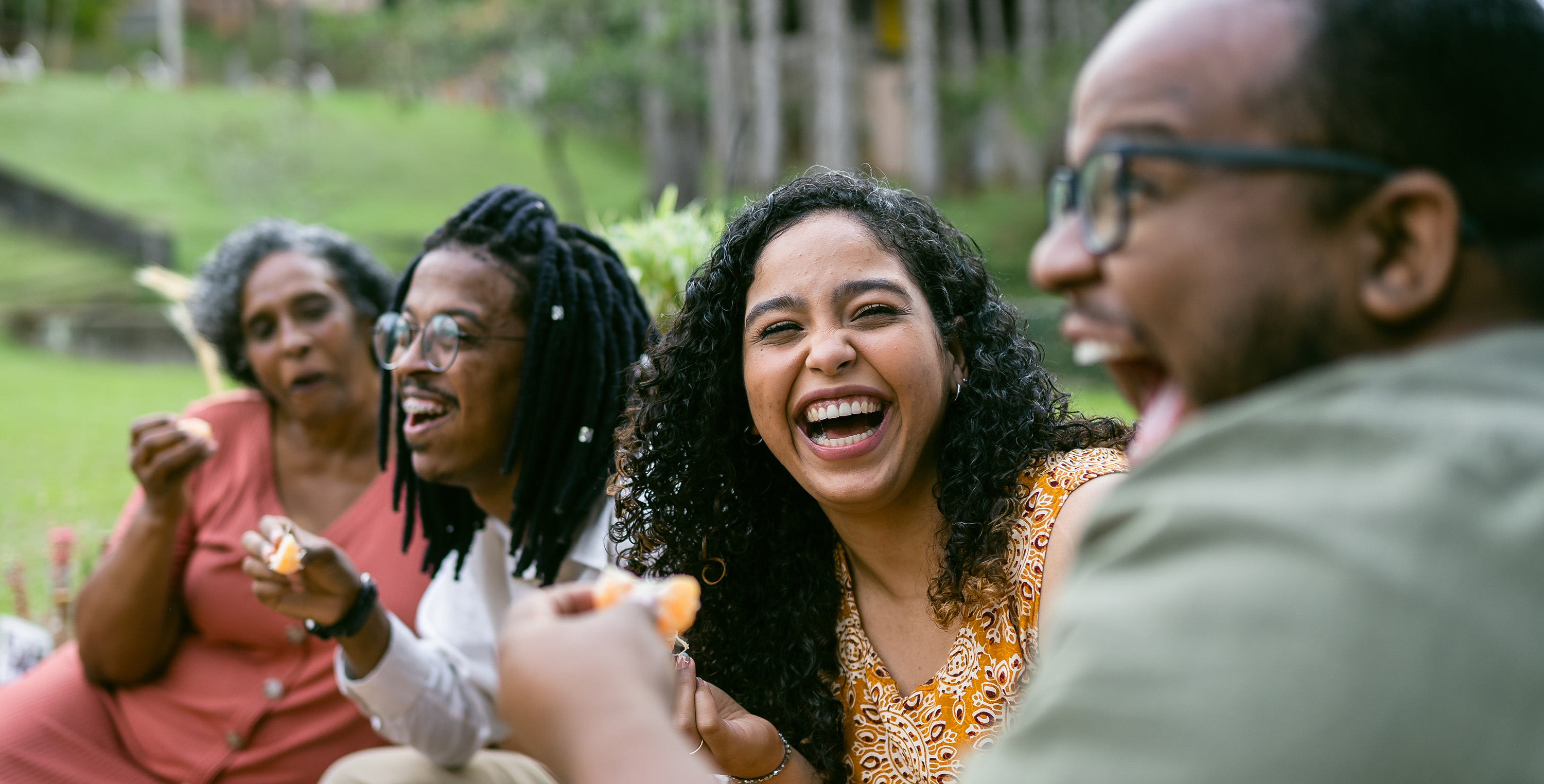 Smiling friends at the picnic