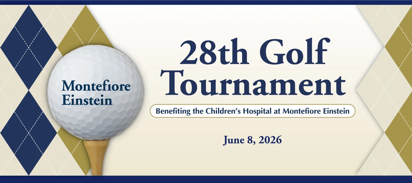 Montefiore Einstein 28th Golf Tournament Banner with June 8 2026 displayed on it