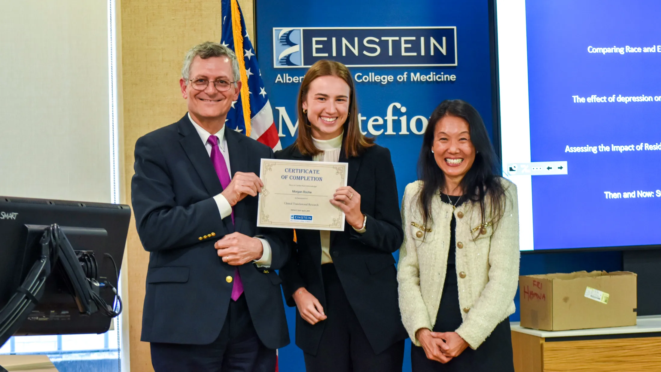 Student Morgan Roche with Yaron Tomer, M.D. and Yoon Kang, M.D.