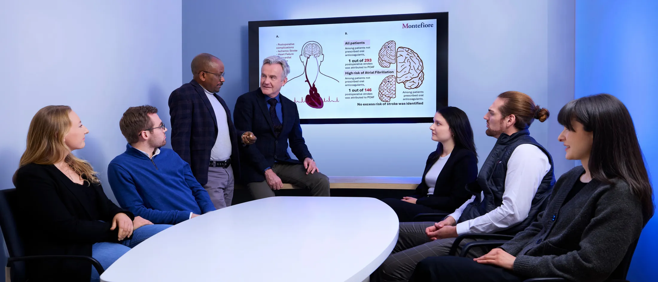 Group of professionals watching a medical presentation on brain and heart health