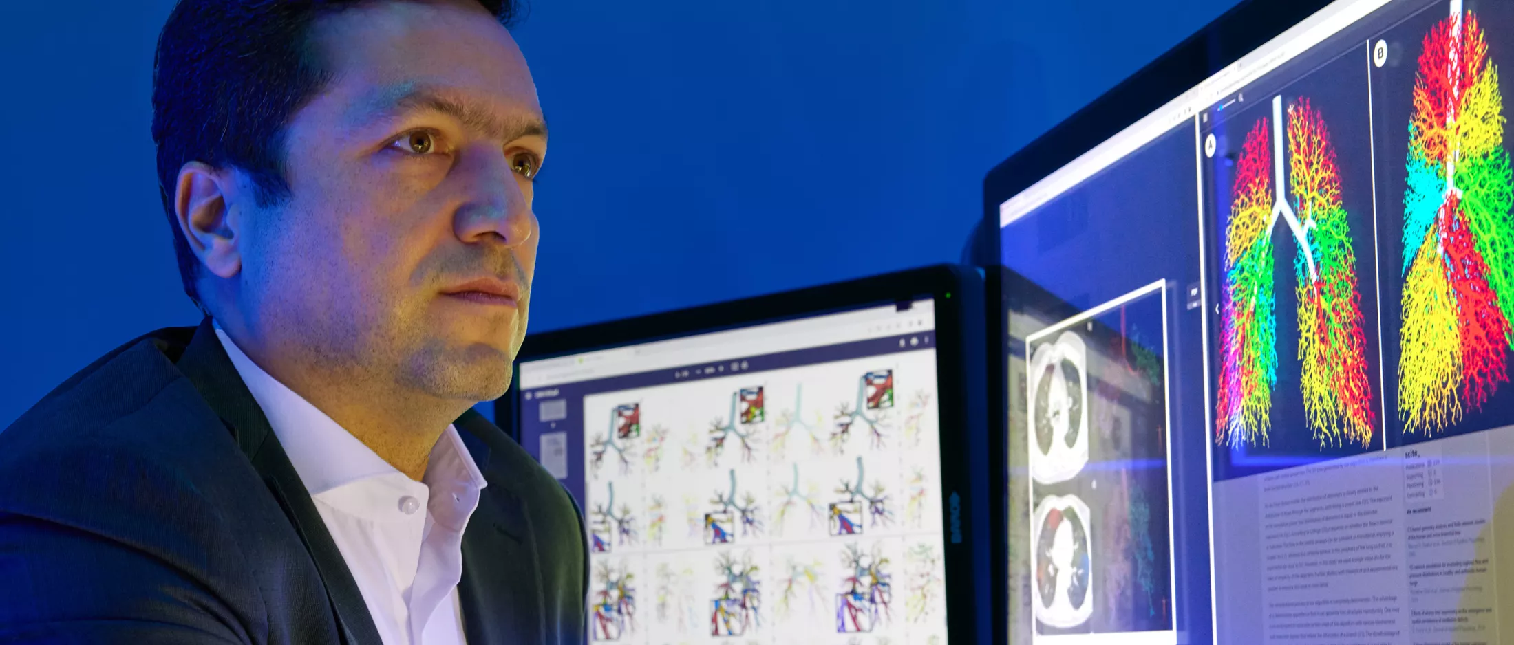 A phyisician looking at a lung on a computer screen