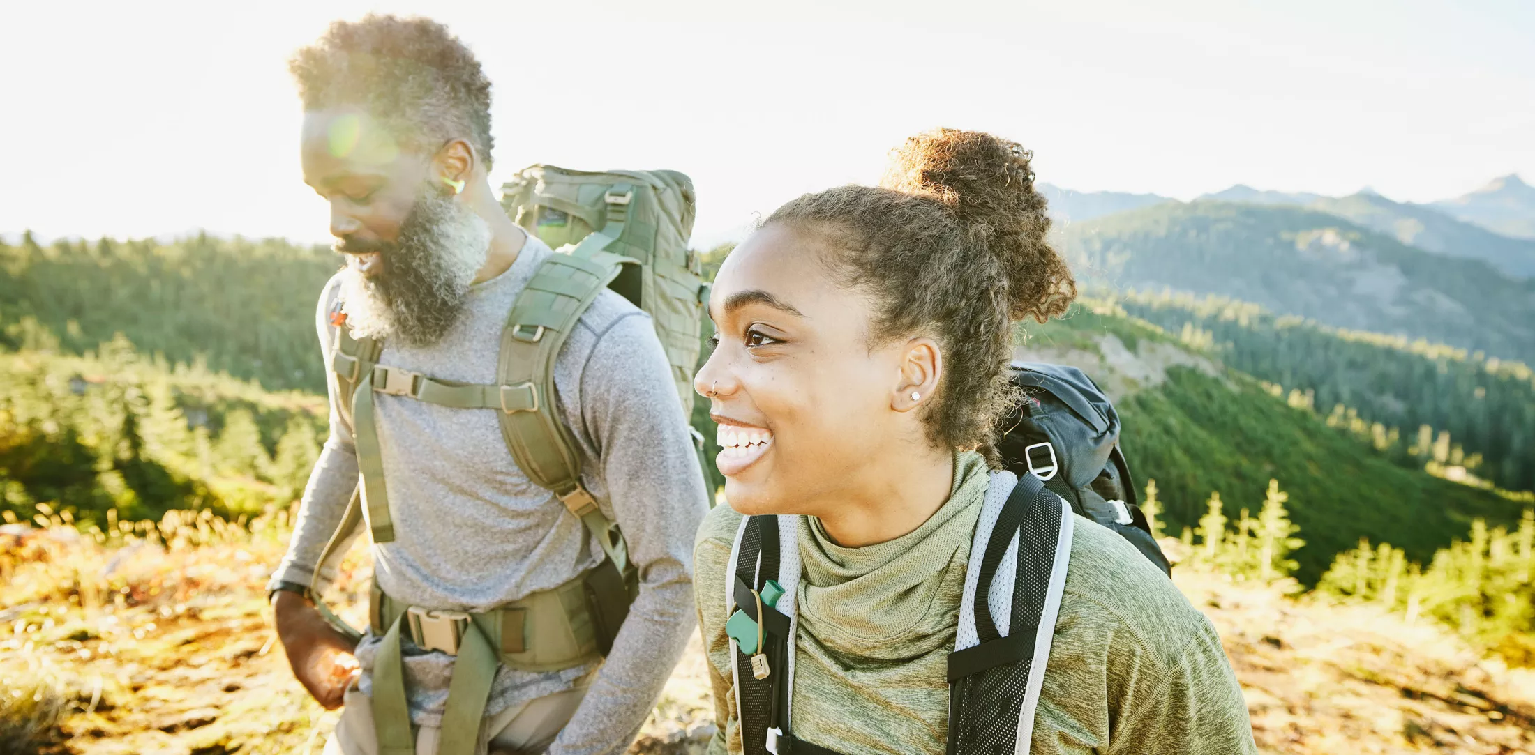 Young couple hiking outdoors