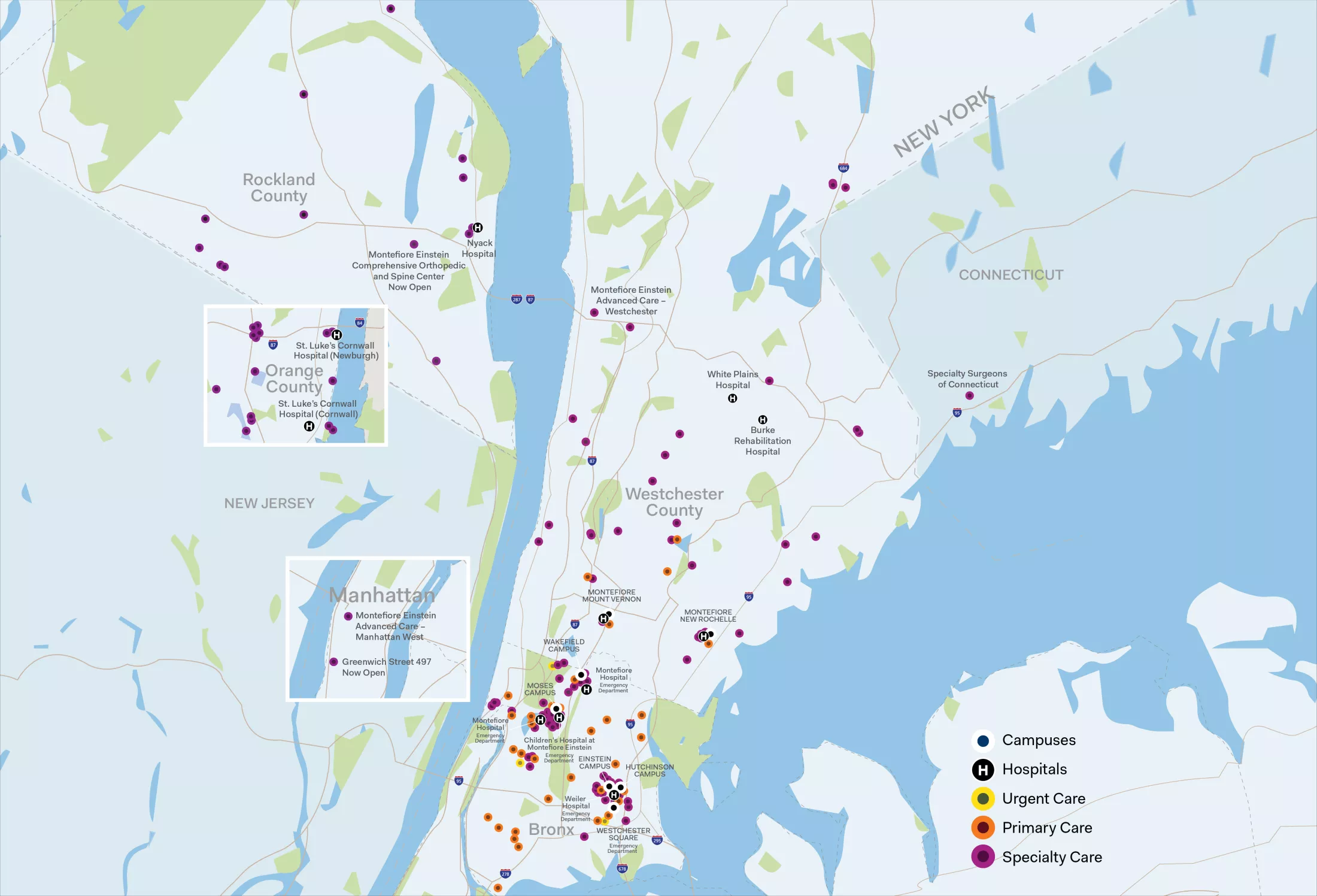 Map of Montefiore Einstein Health System