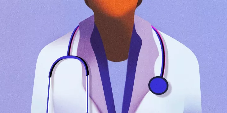 Illustration of physician wearing stethoscope.