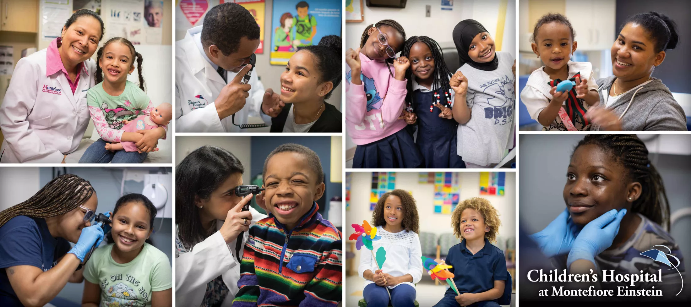 Collage of doctors treating children