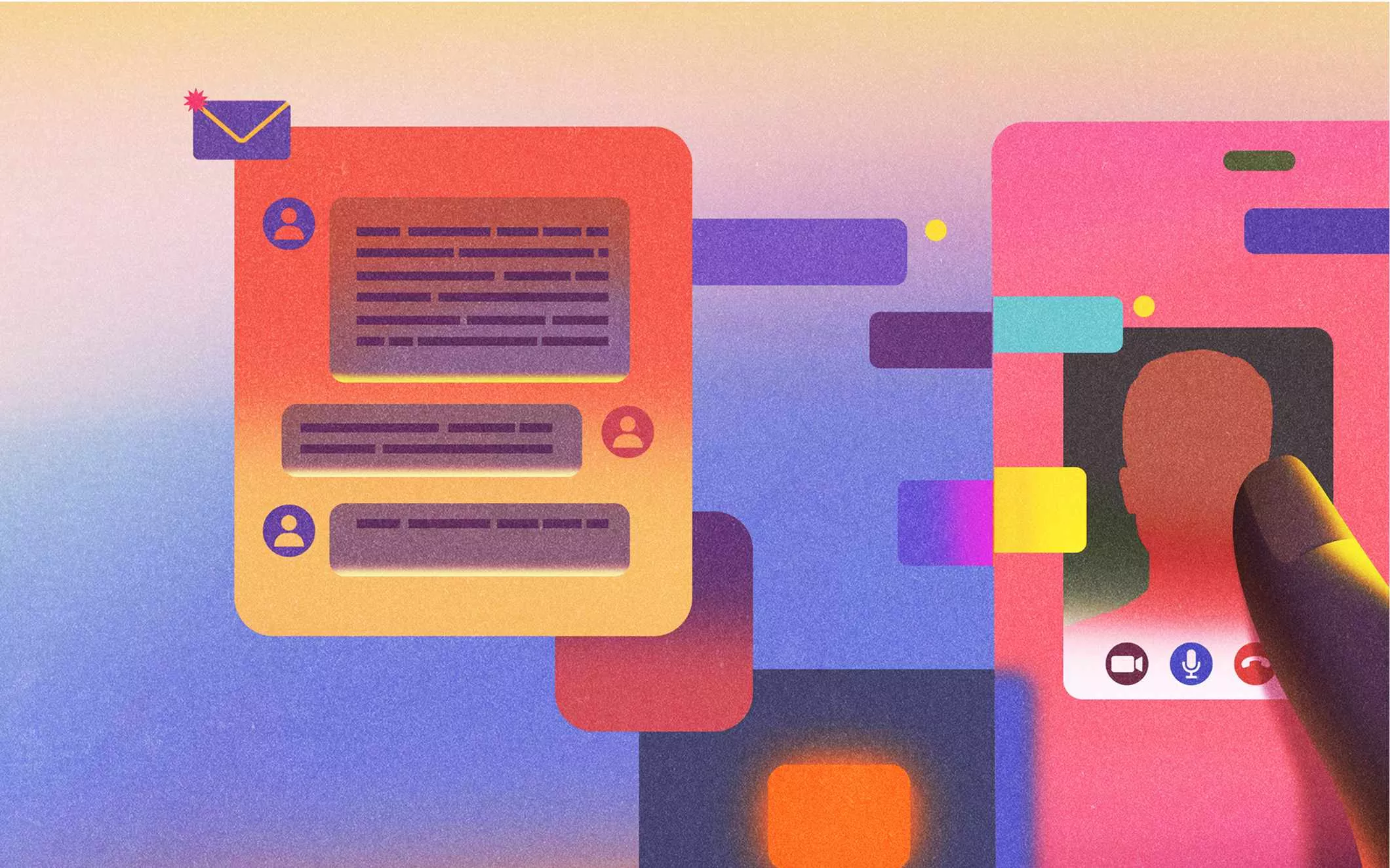 Illustration of finger pressing video call screen