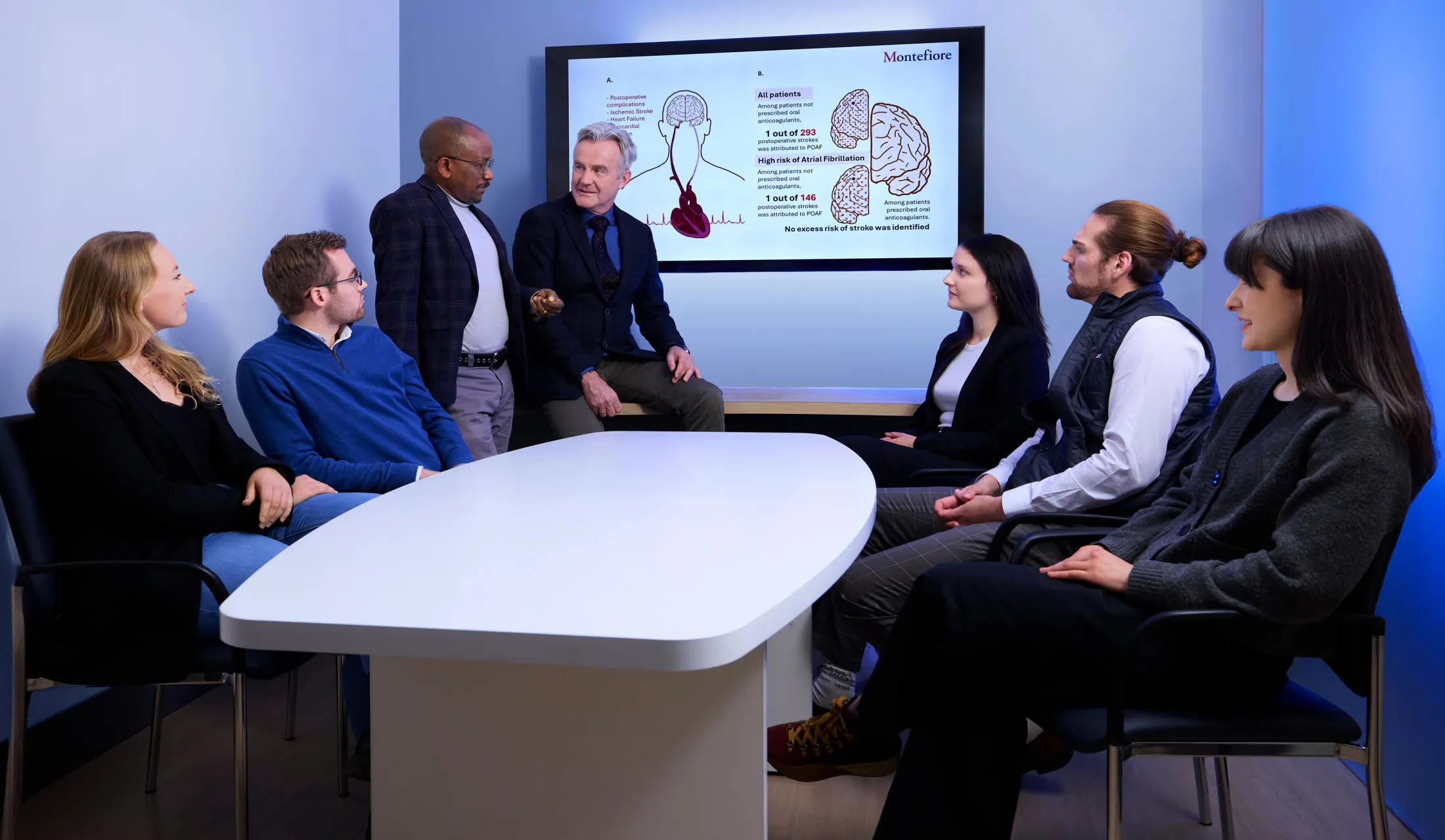 Group of professionals watching a medical presentation on brain and heart health
