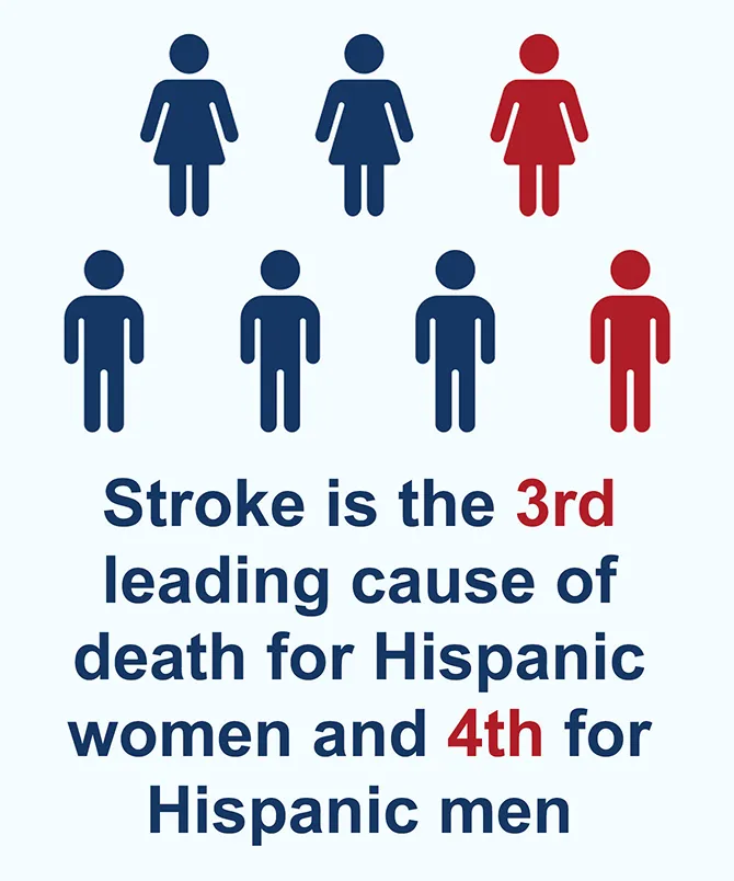 Infographic that says Stroke is the 3rd leading cause of death in Hispanic women and 4th for Hispanic men