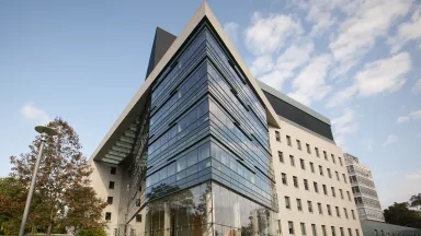 An exterior photo of the Price Center building