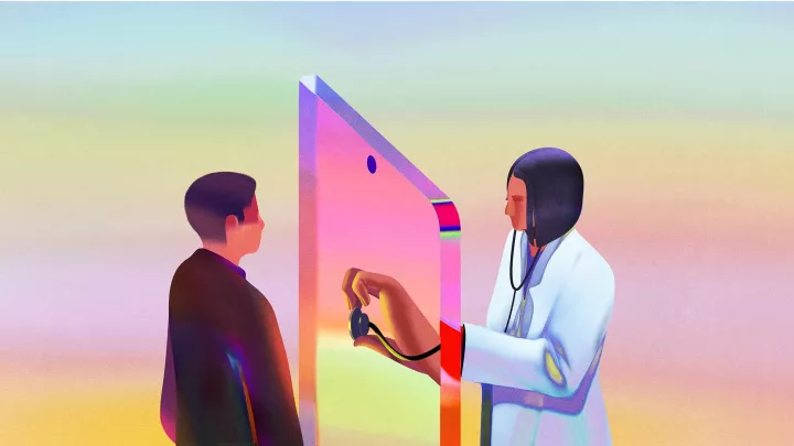 Illustration of doctor using stethoscope