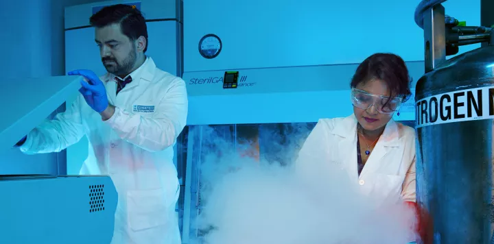 Two researchers working in a lab
